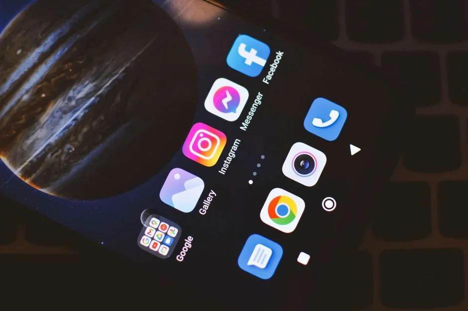 Vector icons with modern phone near computer monitor and credit card with gray lines on purple background